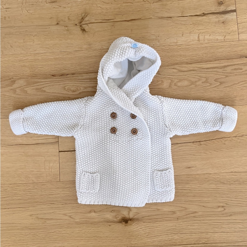 Beba Bean white hooded cardigan 6-12 months